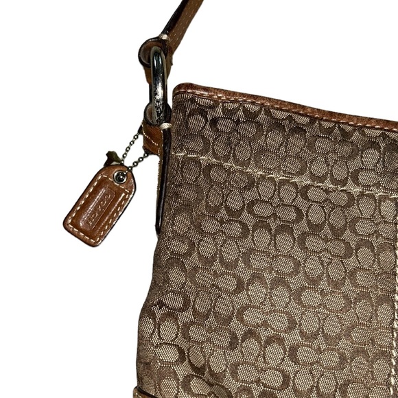 COACH Tan & Brown Signature Mini C Logo Crossbody Shoulder Bag Baguette - Picture 3 of 10